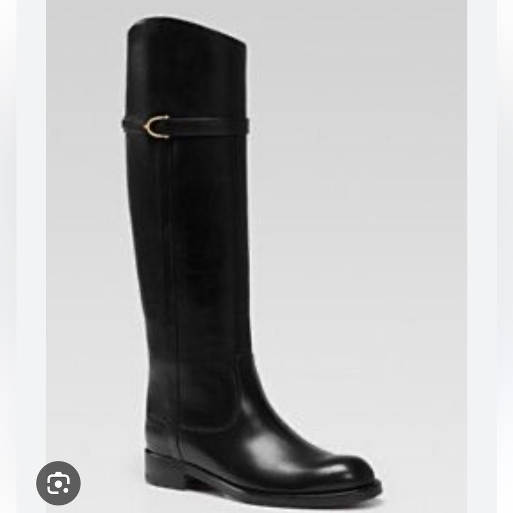 GUCCI Black Leather Knee High Boot with Slim Horsebit - Picture 1 of 13